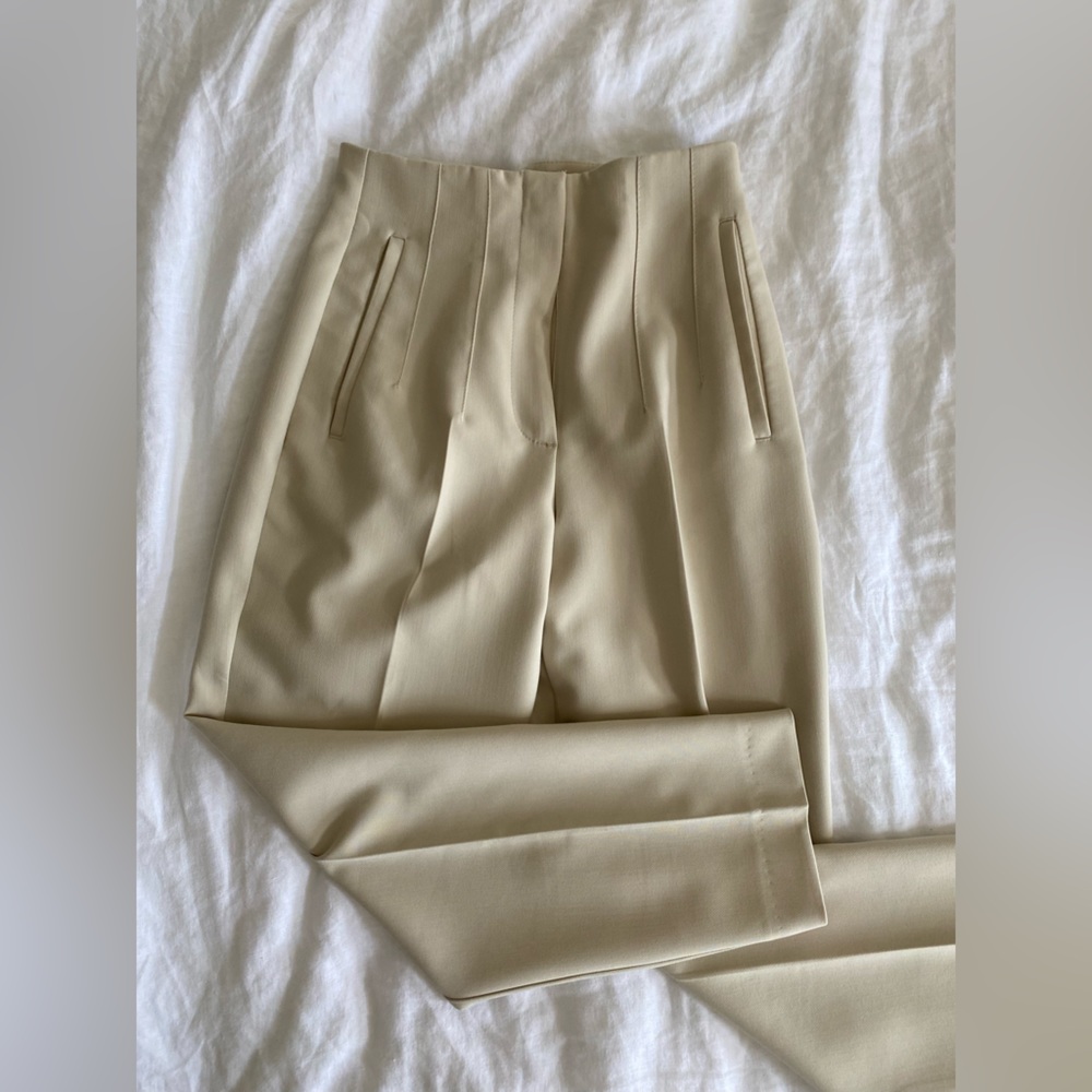 Zara Oyster White High-Waisted Trousers - XS